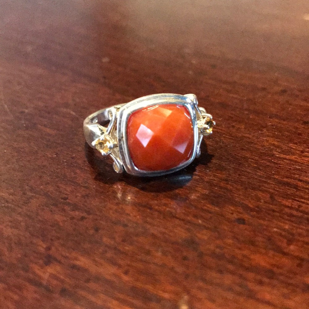 QVC Sterling Silver Carnelian Citrine Ring Size 11